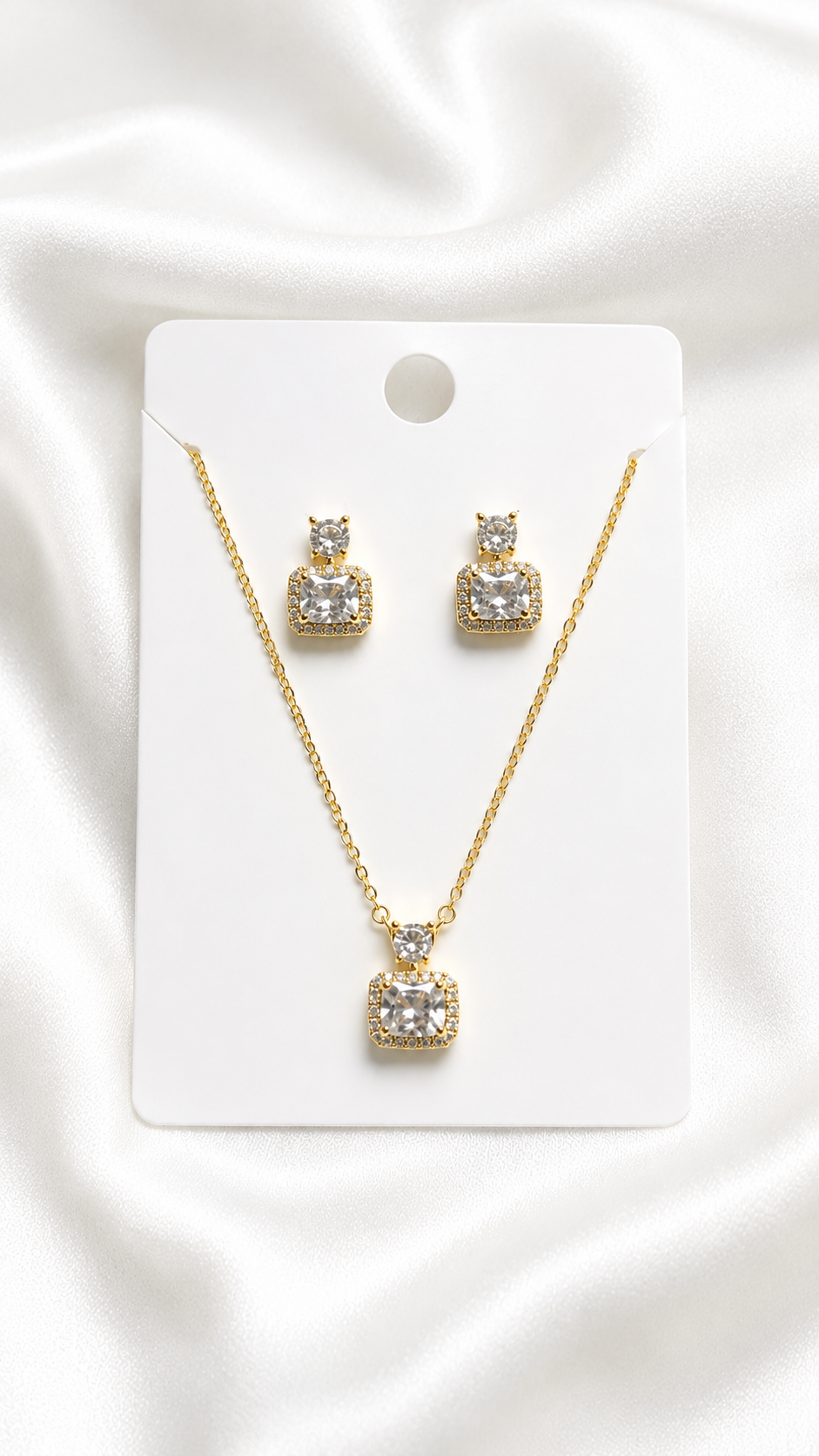 Crystal Cushion Gold Jewelry Set - Complete Product Display