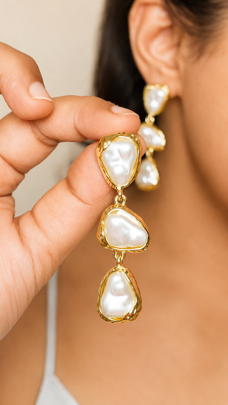 Melted Gold & Pearl Earrings - Textured Gold & Pearl Detail