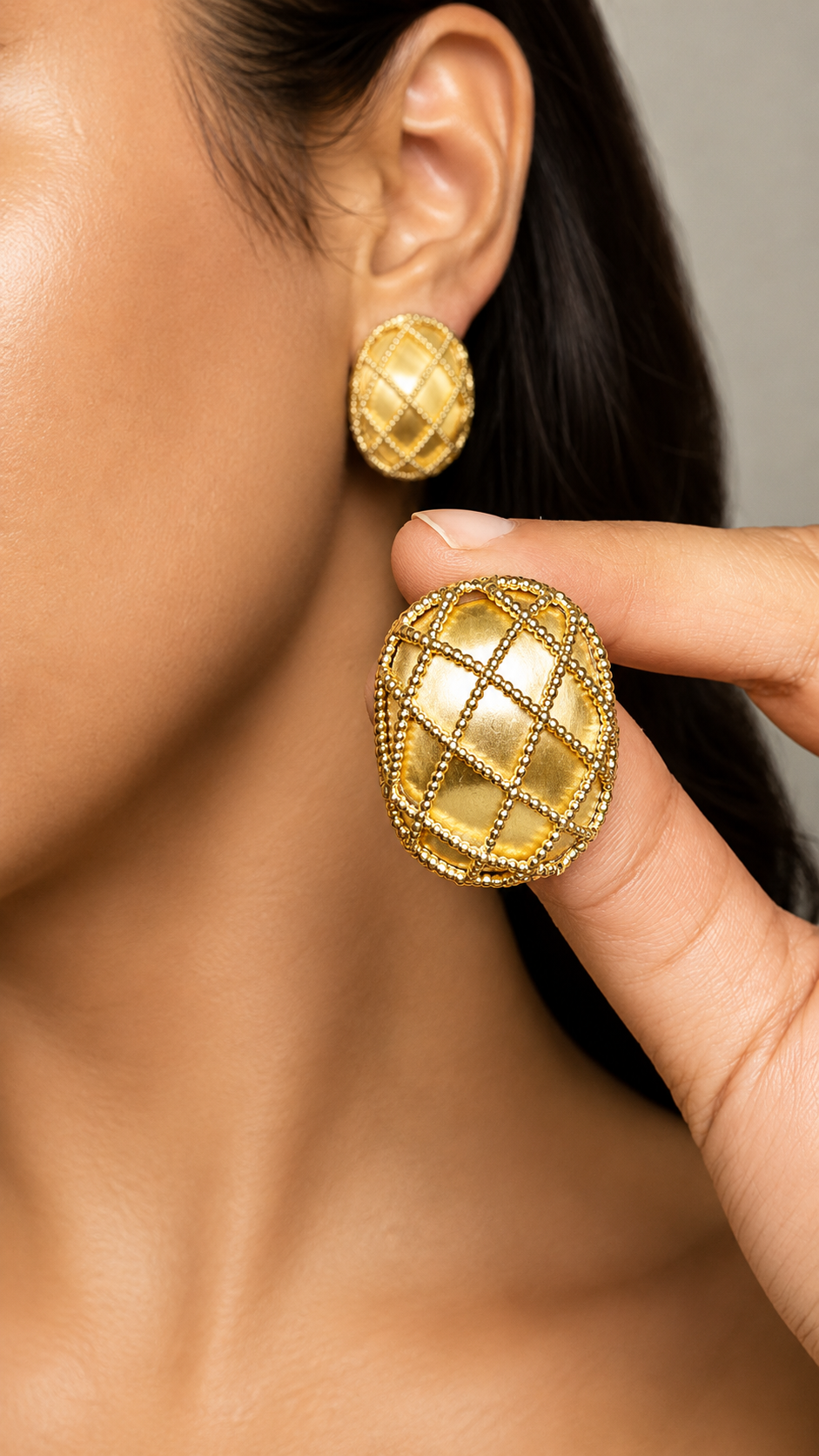 Gold Stud Earrings - Patterned Design Worn