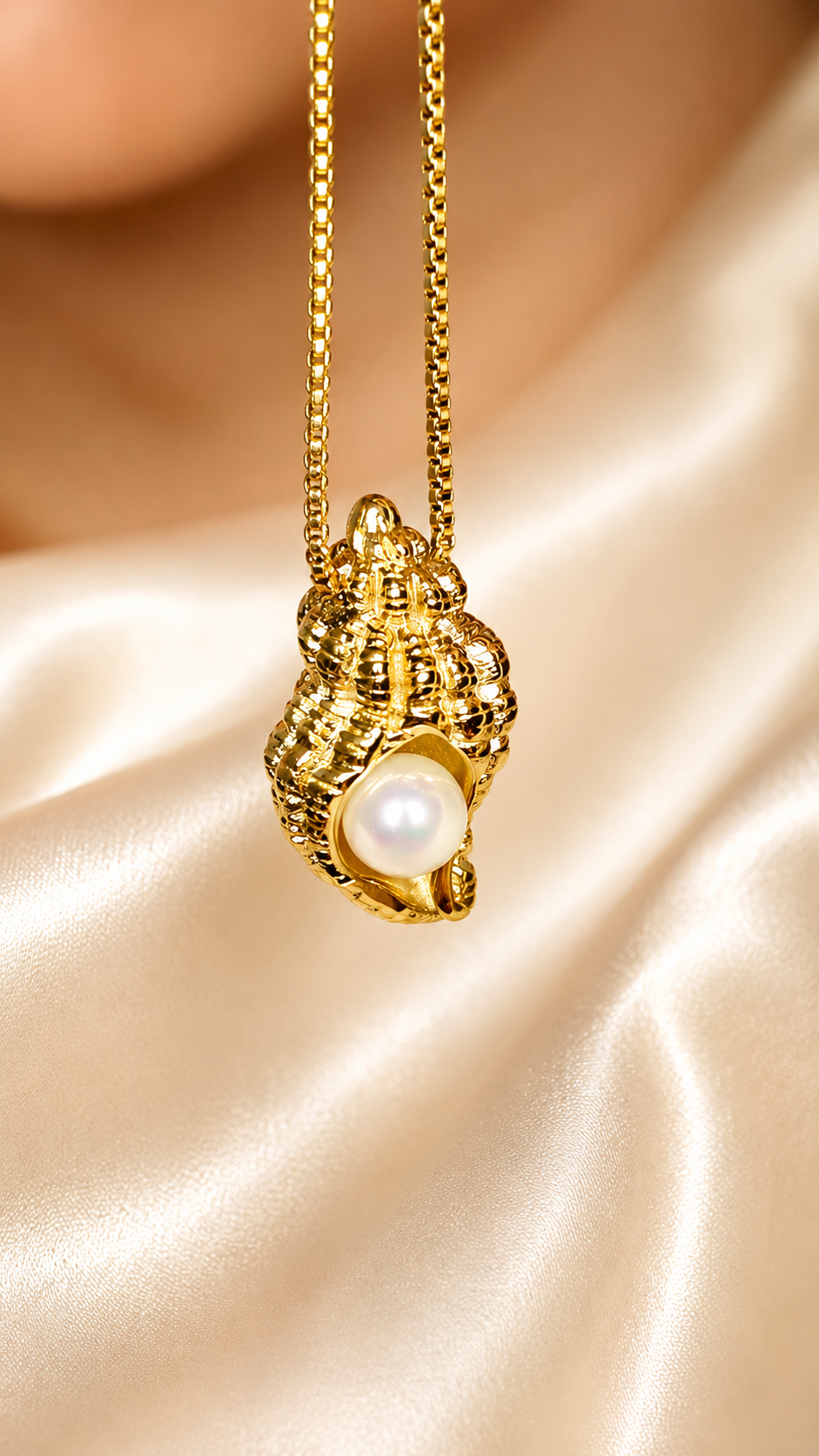 Ariel Ocean Necklace - Pearl & Gold Ocean-Inspired Pendant Worn