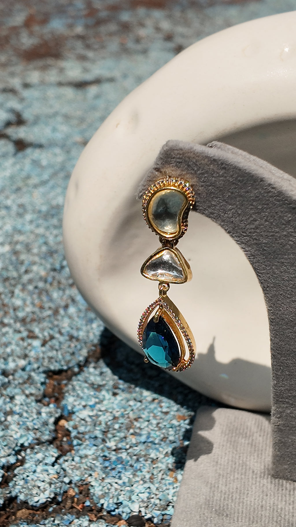 Fire Crystal Drop Earring - Blue Teardrop Stone Detail