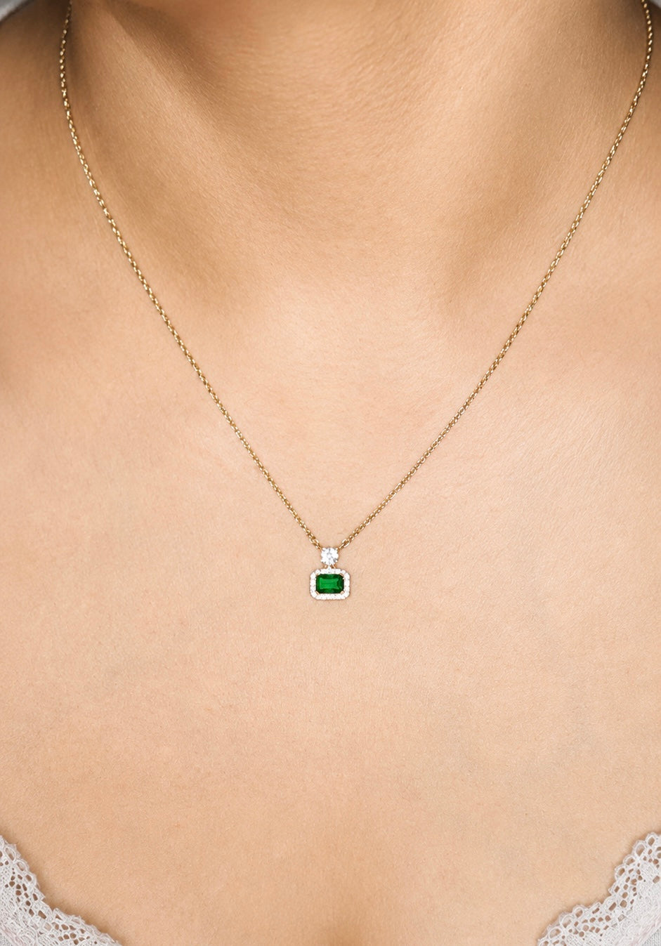 Emerald Cushion Drop Earrings Close-up