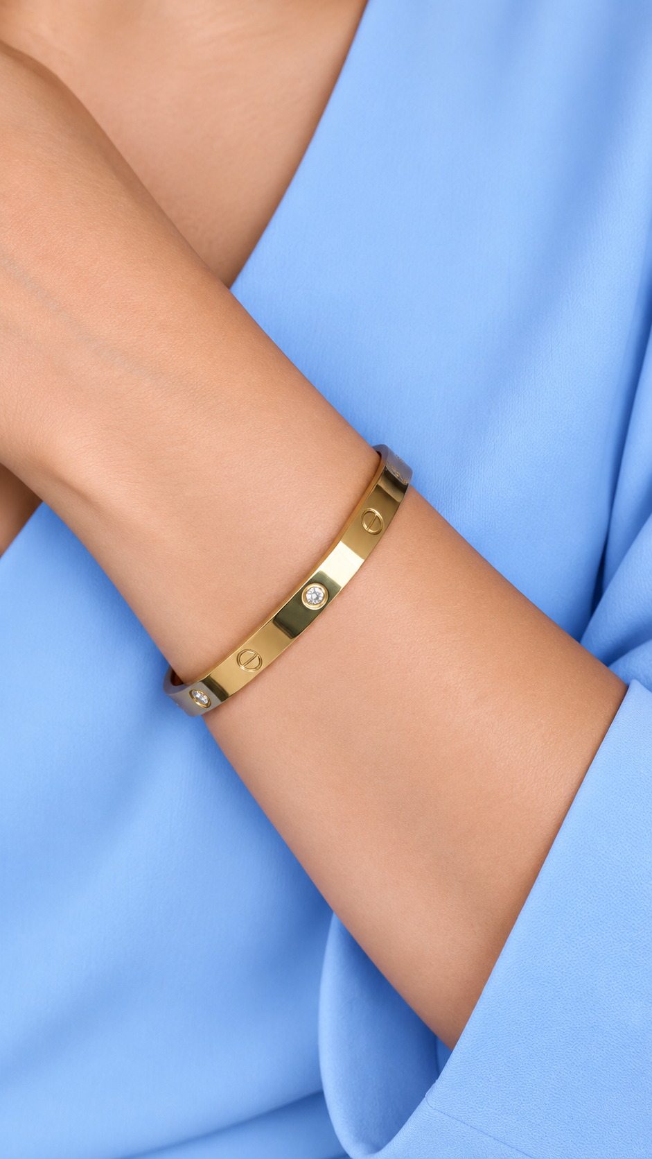 Celeste Rectangle Gold Studded Bracelet worn